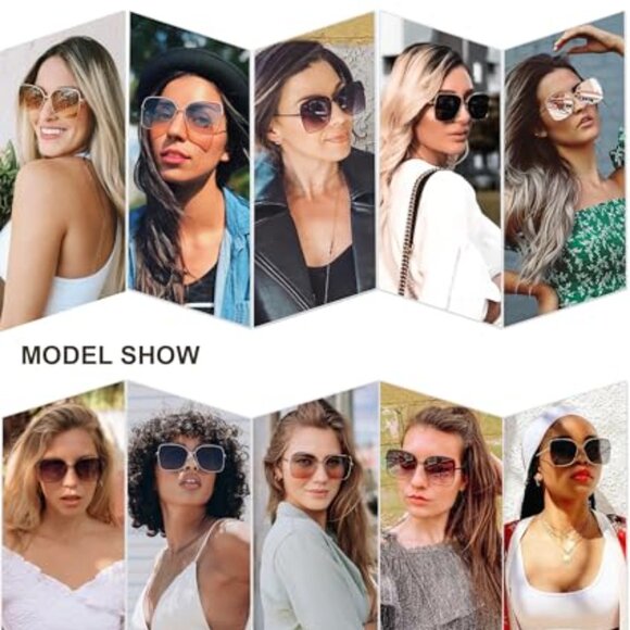 Oversized Square Sunglasses Metal Frame UV400 Protection Y2K Retro Chic